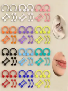 6pcs 16g 8mm UV Rook Clear Nose Rings, Hoop Earrings, Eyebrow Ring, Lip Labret Studs, Septum Piercing, Acrylic Flexible Cartilage Ear Piercing Jewelry, Body Piercing Jewelry