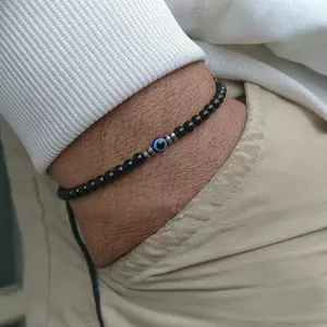 Empath Protection Black Tourmaline Evil Eye Healing Bracelet 4mm Beads Stretch Men Women Bracelet Healing Chakra Natural Gemstone