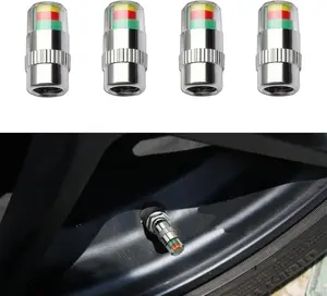 4PCS Car Tire Pressure Monitor Valve Stem Caps, 2.4Bar 36PSI Car Tire Pressure Monitor Sensor Indicator with 3-Color Eye Alert, Universal Valve Stem Caps Replacement for Cars, SUVs Trucks
