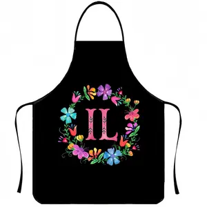 Floral Letter Print Polyester Apron, 1 Count ﻿Mother's Day Gift Apron,Nails Design Tool,﻿Kitchen Essential,Cool Summer Cooking Apron,Apron for Women,CA,TX,NY,OH,PA,FL,IL,Nail Tech