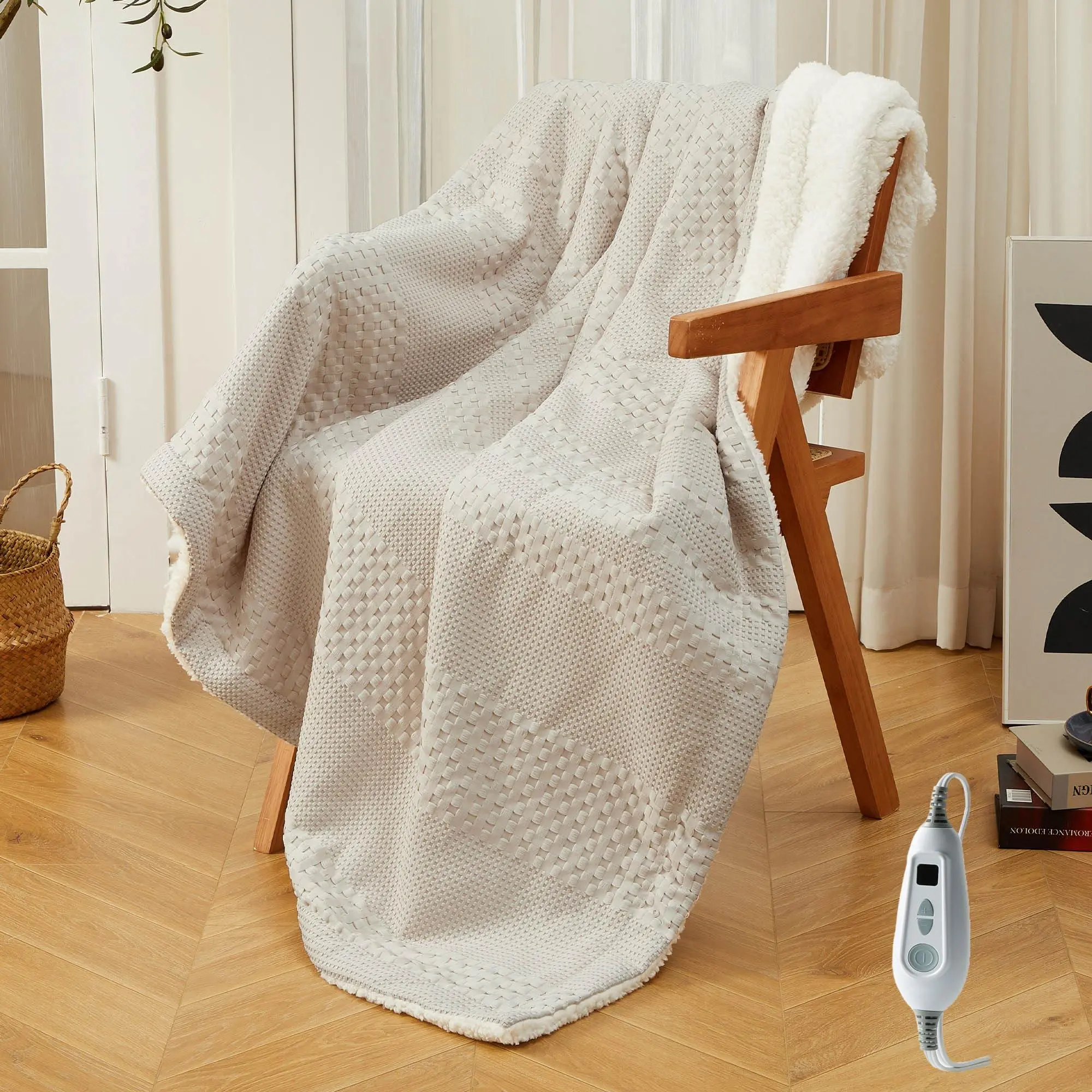 Garvee Heated Throw Blanket Electric 50“x60, Soft Waffle Weave to Sherpa Heating Throw with 6 Heating Levels, 4 Hours Auto Off, Machine Washable, Gift Suit for Couch Bed Sofa Home Office