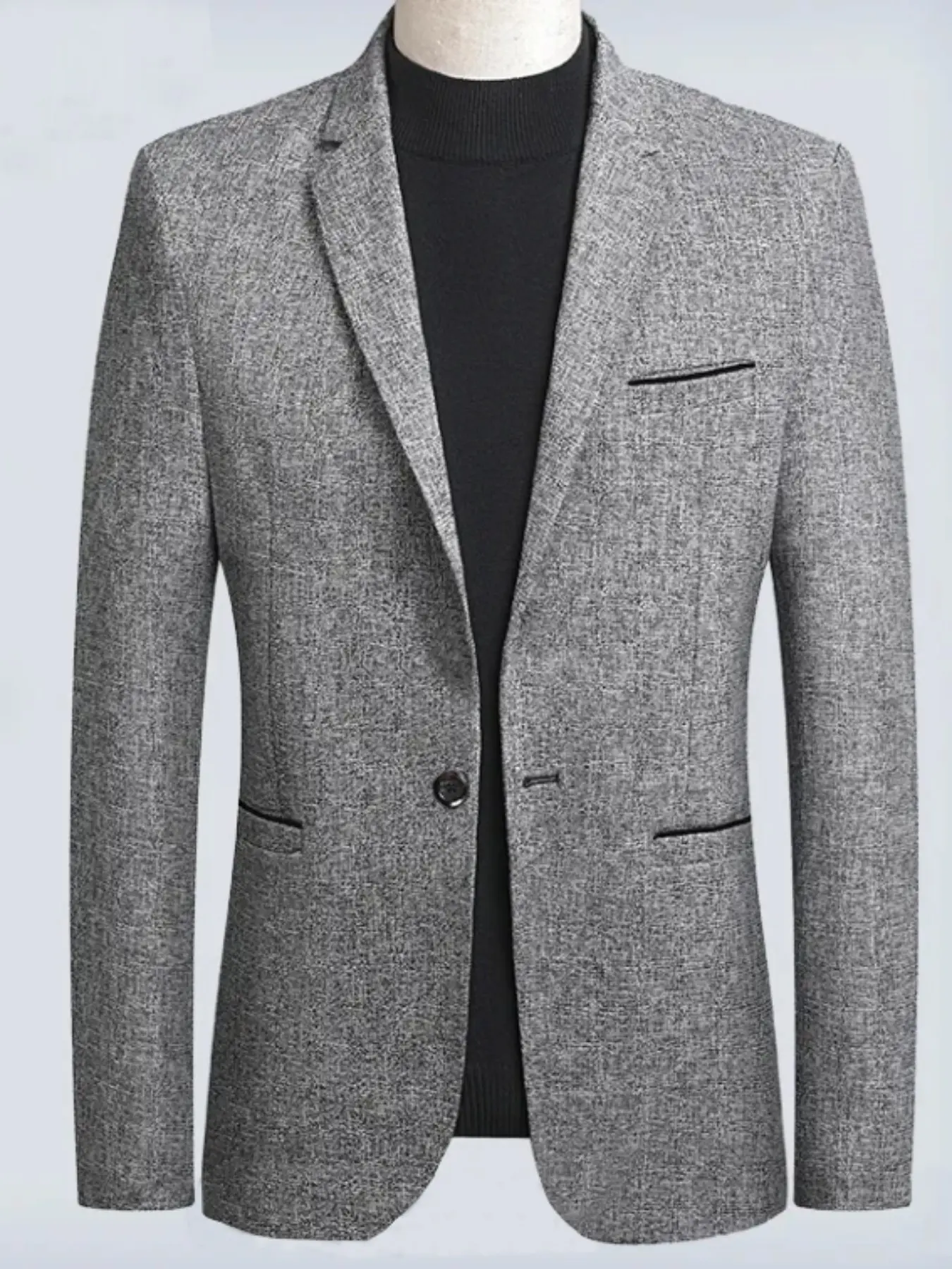 Men's Casual Formal Blazer Suit Jacket, Long Sleeve, Single Button Slim Fit, Breathable Wrinkle-Resistant, Colorblock Pockets, Business & Daily Wear