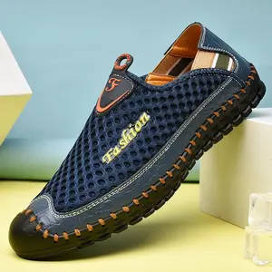 Men’s Summer Leather Mesh Breathable Casual Shoes – Closed Footwear, Lightweight Trainer Sneaker Style