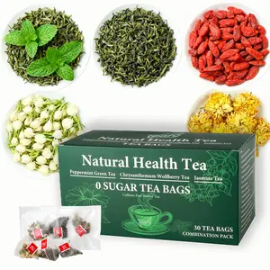 Teafy-Natural Plant Combination Pack-Peppermint Green Tea&Chrysanthemum Wolfberry Tea&Jasmine Tea,no sugar, no caffeine 30  bags & Wolfberry Wellness  Time-Limited Vitality  Blend Peppermint  Bags Case，Organic Digestive hot Herbal Chamomile Mint Tea