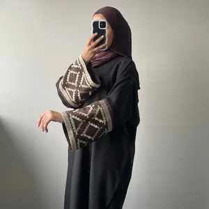 Fashionable embroidery elegant cardigan robe abaya Tie Dye Print Modest Abaya