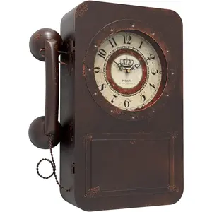 Retro Old Telephone Wall Clock with  Safe,  Operated Quartz Metal Wall Clocks, Large Rectangular  Decor Clocks, for Farmhouse, Living Room(16" H x 12" W x 4" D)