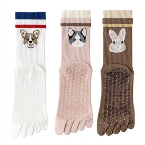 Five Finger Socks With Glue Bottom Professional Anti Slip Women's Four Seasons Mid Toe Split Toe Pilates Sports Yoga Socks