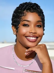 Pixie Cut Wigs for Women Short Layered Wigs Full Machine Made Side Part Wig Short Haircut Wig with Bangs Black Color 1B Pre Styled Wig