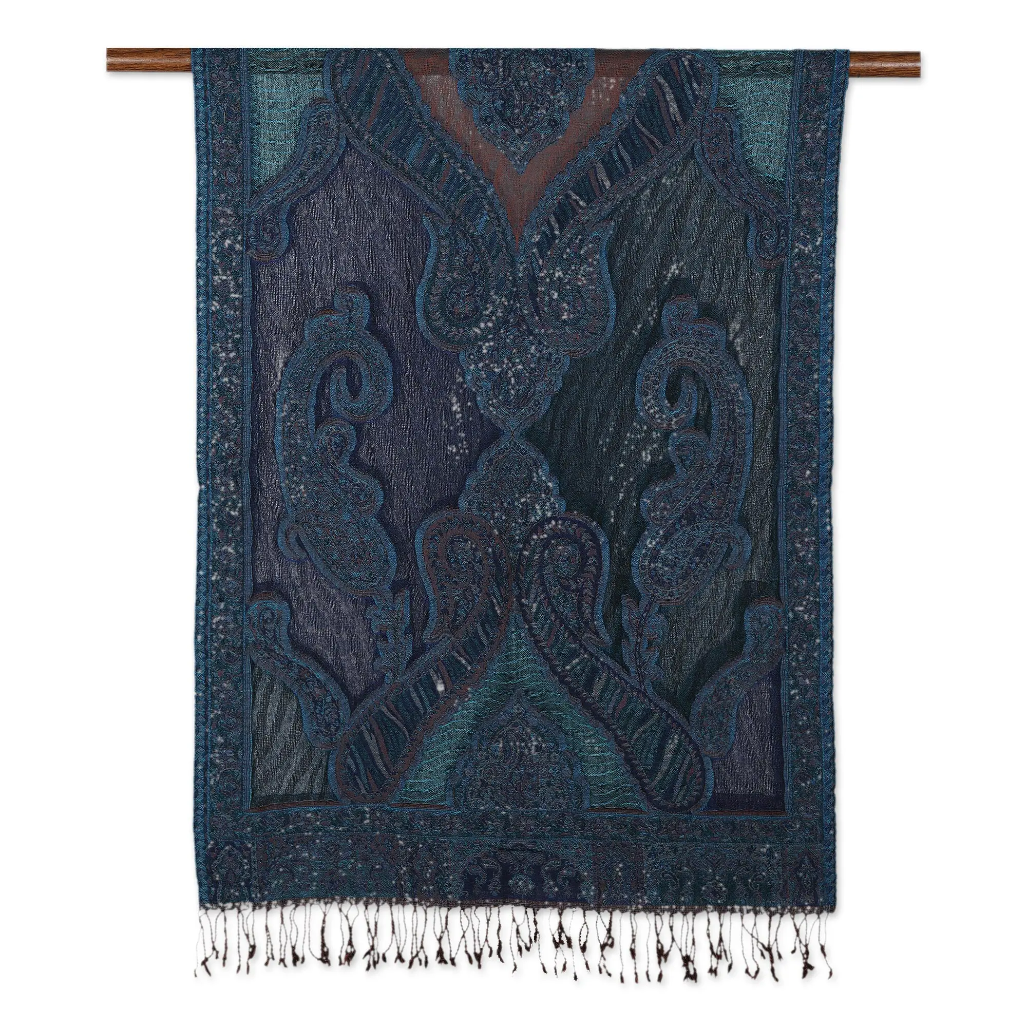 Novica Artisan Handmade Jacquard Wool Shawl Fringed Accessories Multicolor Jaquard India Floral 'Paisley Underground'