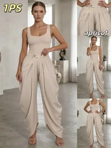 Women's High-Waisted Pleated Wide Leg Pants, Loose Fit, Multiple Colors Available, Casual Style, Suitable for Work, Travel, Home, Womenswear