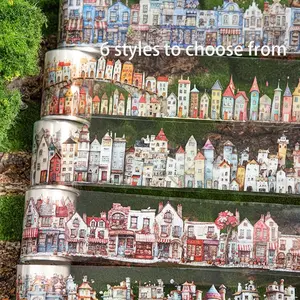 House Pattern Washi Tape, 6 Rolls/set Colorful House Pattern Decorative Tape, Decal Sticker, Diy Craft Decorative Tape for Scrapbooking, Journaling, Gift Wrapping, Scrapbook Materials, Scrapbooking Ephemera