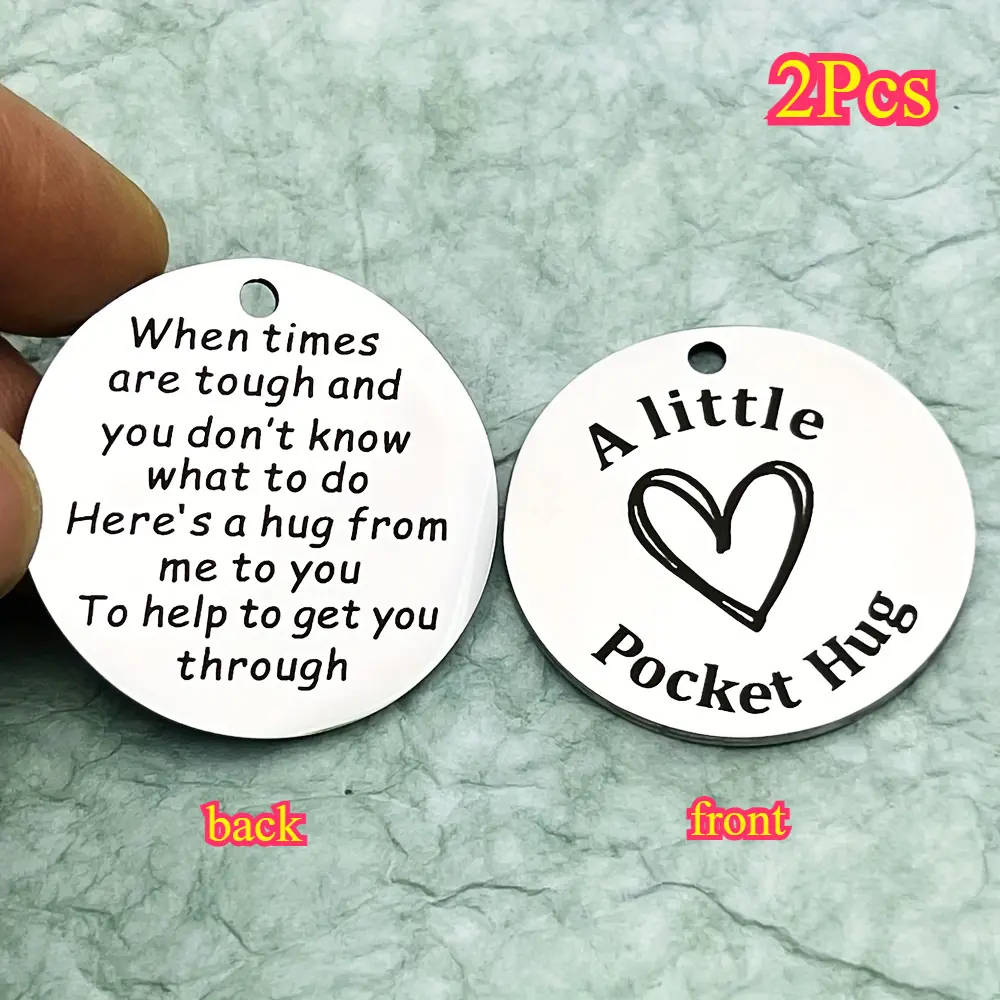 2Pcs Stainless Steel Multipack Matching Keychains - Inspirational Pocket Hug Token, Cutout Heart Connector Miniature Accessory, Motivational Anniversary Gift for Teenagers, Uplifting Encouragement Love Jewelry