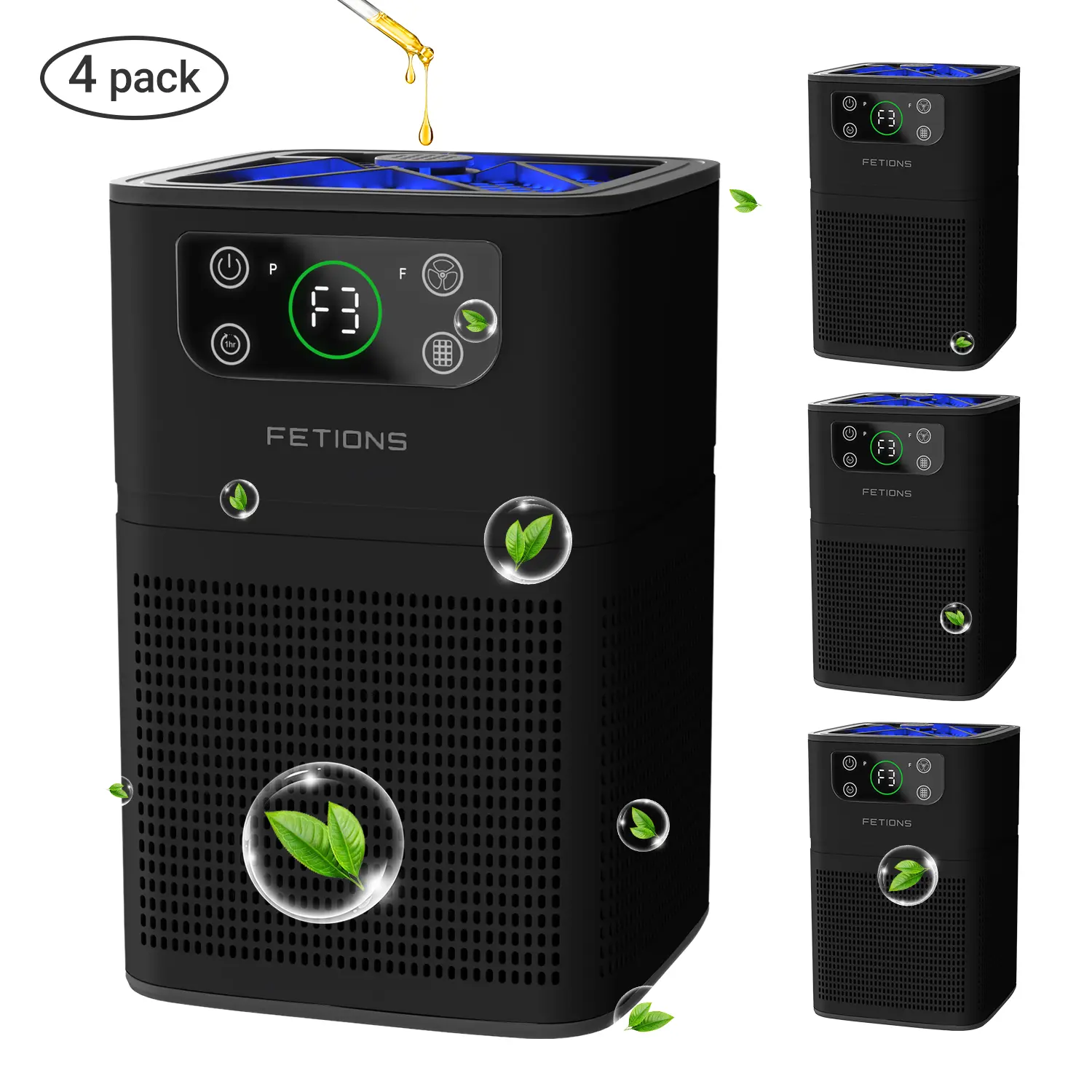 4 Pack Black Air Purifier with Aromatherapy, Ideal for Removing Odors, Pollen, Dust, and Pet Dander – Perfect for Bedroom, Living Room, Office, and Kitchen – Great for Allergies and Air Quality Improvement. Fragrance Machine air purifier tiktokshopspringg