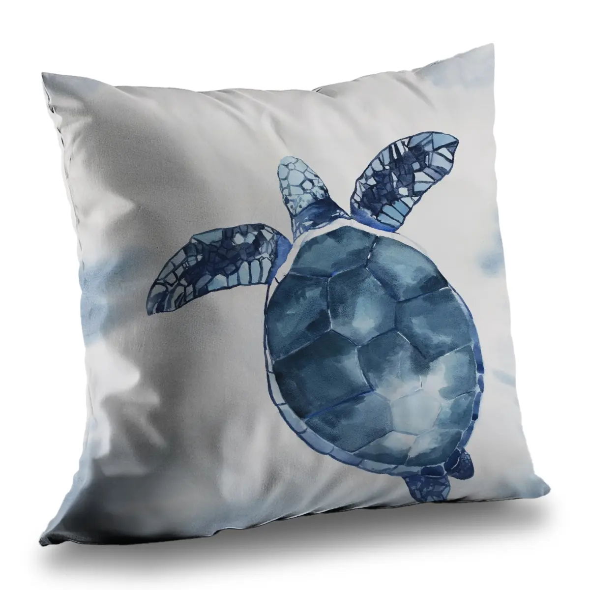 Begin Home Decor C1PT1414TM6X11 14 x 14 in. Watercolor Blue Turtle Throw Pillow - Coastal Home Decor