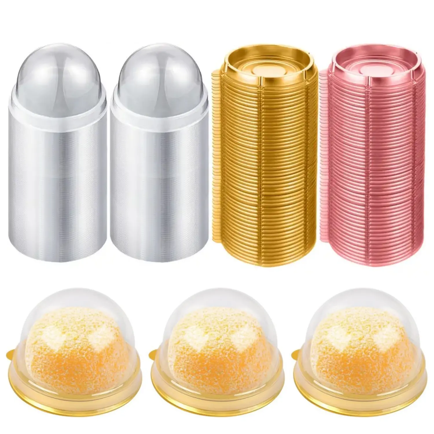 200Pcs Clear Plastic Mini Cake Box with Dome Lids, Mini Muffin Container Box Mooncake Dome Box Pastry Baking Packaging Boxes Wedding Birthday Gifts Supplies (Pink/Gold) - Home Improvement.