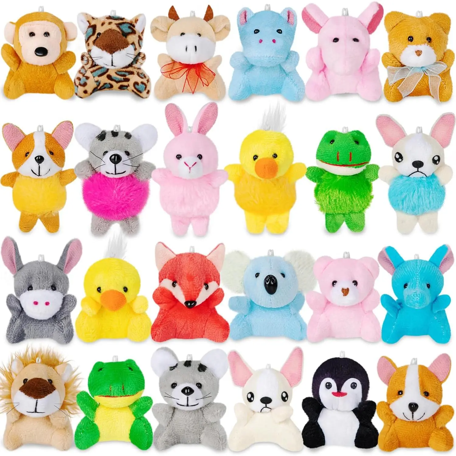 24 Mini Stuffed Animals Bulk Party Favors For Kids Treasure Box Toys Classroom Plush Toys Claw Machine Key Chains Carnival Prizes Small Valentine Halloween Christmas Gifts Stocking Stuffers