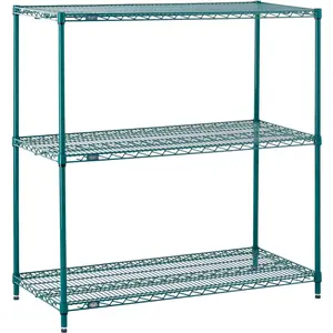 Global Industrial 18363G3 Nexel Expandable 3-Shelf Poly-Green Steel Wire Shelving Unit Starter, Home Organizer - 36x18x34 in.