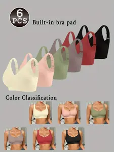 6PCS Color Set Jelly Bra Seamless Wireless Push Up Padded for Big Bust Women Plus Size High Support