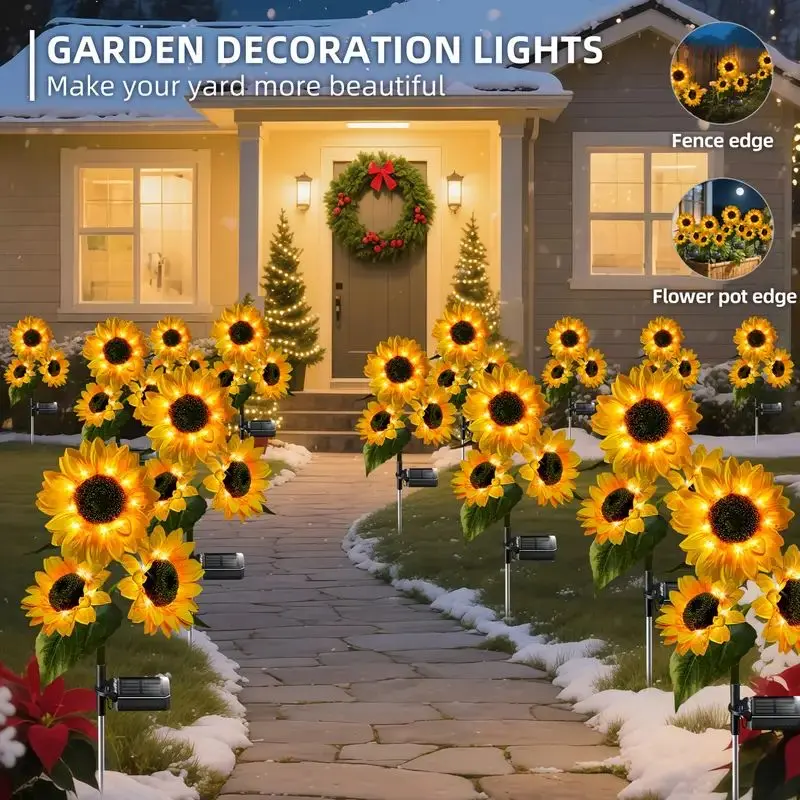 1/2/4 pack Solar LED Sunflower Garden Decorative Lighting, Solar Outdoor Christmas Lights, Realistic IPX44 Waterproof Energy-Saving Durable Plastic Night Lights for Yd, Patio, Lawn & Porch, Solar Outdoor Lights