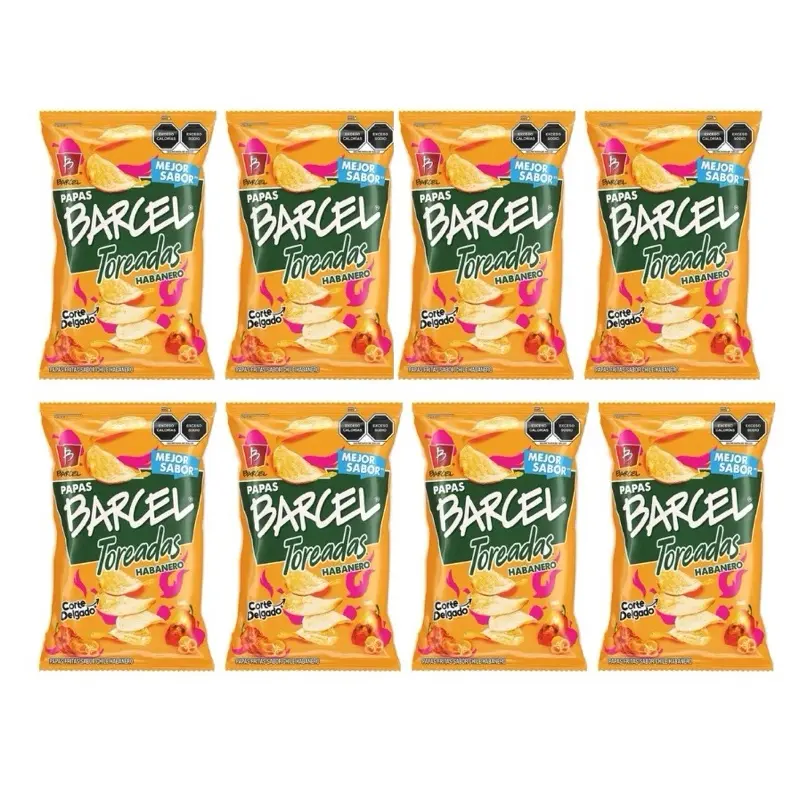 Barcel Toreadas Habanero Papas - Pack of 8 - 45g Each - Spicy Potato Snacks - Flavorful & Tangy - Perfect for Snacking