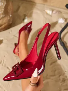 New Women's Pointed Toe Low Heel Pumps, Elegant Fashion Square Buckle High Heels, Suitable for Daily Commute, Dates, Parties Footwear