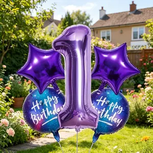 7-Piece Number Star Birthday Balloon Set, Includes Numbers 0-9, Stars, Galaxy Balls, Perfect for Party Decorations, Balloon Decorations Kit
