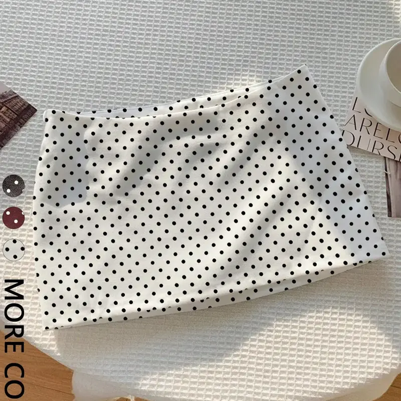 Women's chic polka dot mini Short skirt with a clean fitted silhouette and side zip closure, a trendy versatile piece perfect for casual going out, date nights, and vacation styling, a classic wardrobe staple for modern fashion.