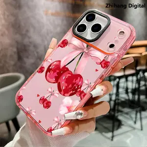 Cherry Bow Pattern TPU Phone Case for iPhone 17 Pro Max Air 16 Plus 15 14 13 12 11 Anti-Yellowing Shockproof durable ultra-thin Crystal Cover Protection Smartphone Protector