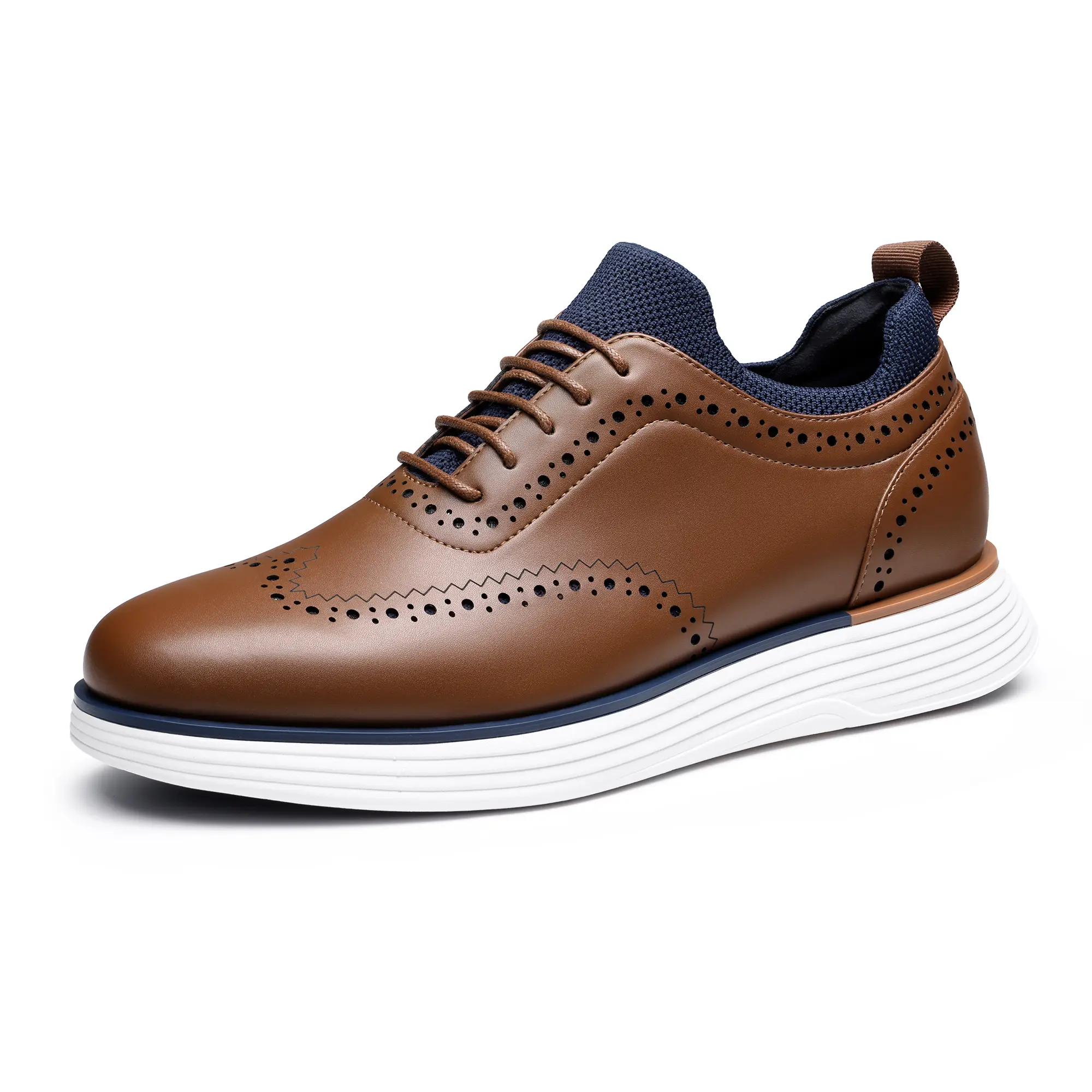 BRUNO MARC Men's Wingtip Dress Oxfords - Men's Shoes with Cushioned Arch Support, Non-Slip Rubber Grips Well, 5mm Mesh-Covered EVA, Color Contrast Welt, Closed-Toe Business Casual Footwear (MD), Shock-Absorbent, Halfsize Down, Dress to Smart-Casual Ready