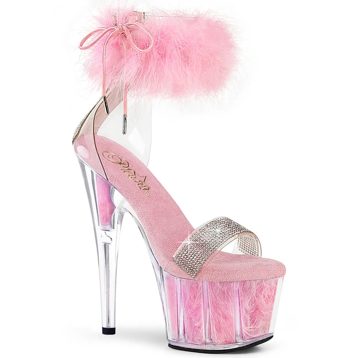 Pleaser Adore-727F Women's Clear/Baby Pink Platform Heeled Shoes - Classy, Elegant, Decor-Enhanced Chic Party Evening Shoes for Fashion Occasions, Chic Party Shoes