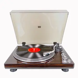 Vintage Vinyl Record Player Turntable, Belt Drive with Preamplifier, 33/45 RPM, RCA Output, High Gloss Red Wood Grain, Valentine's Gift for Music Lovers
