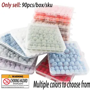 15mm & 12mm Silicone Round Beads, 90pcs/box Mixed Shaped Beads, DIY Jewelry Making Supplies for Bracelet Necklace Earrings Pendant, DIY Jewelry Decoration, DIY Galaxy Beads, Beads Wholesale