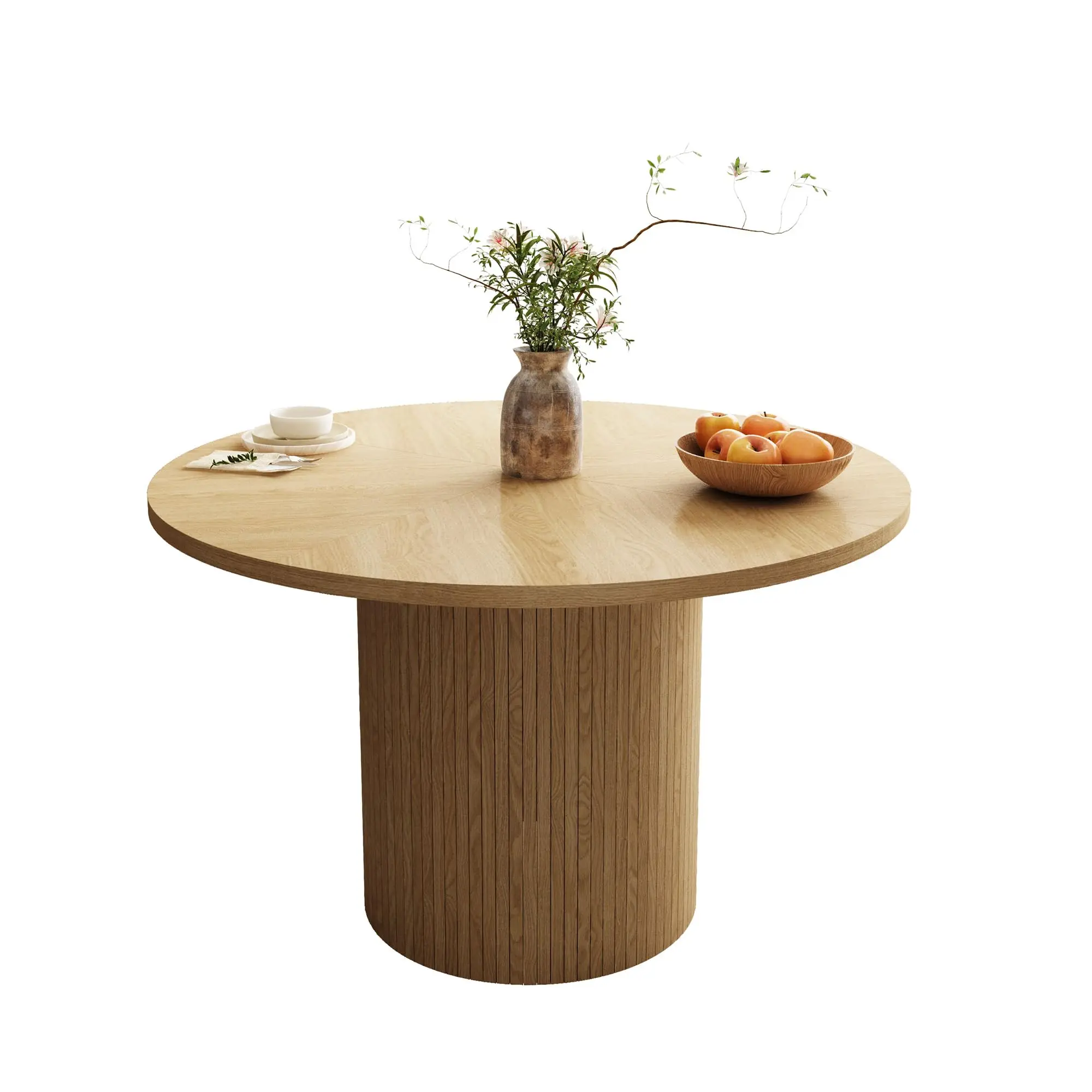 Giratree 47 Inch Round Dining Table, Farmhouse Fluted Dining Kitchen Table, Modern Wood Small Circle Dining Table for Kitchen Living Room, Natural