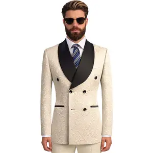 Men's 2 Piece Jacquard Tuxedo Suit, Double Breasted Shawl Lapel Blazer & Pants  Slim Fit Formal Suit for Wedding, Prom, Party, Stage Performance
