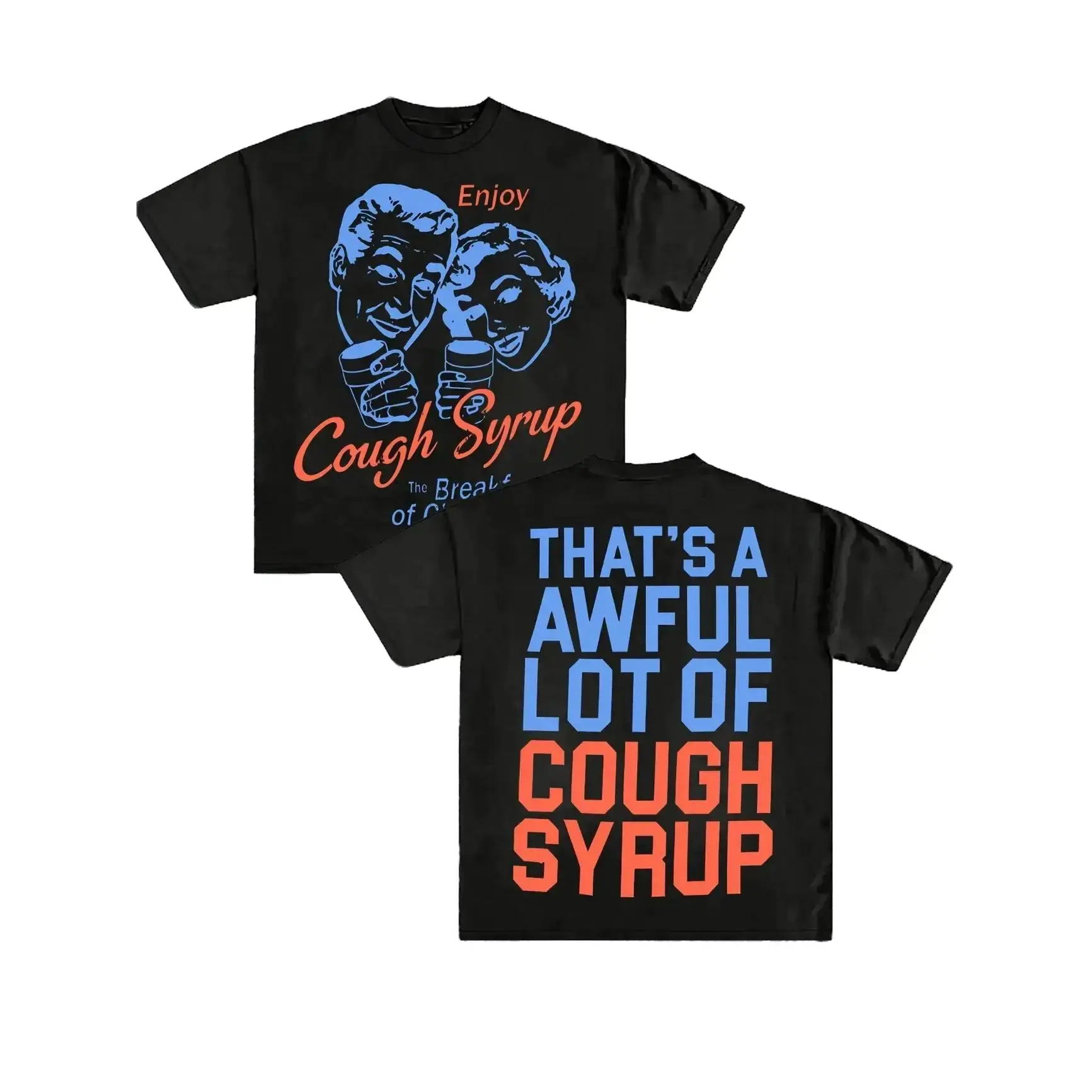 high-quality print Men's Casual Graphic T-Shirt - "Enjoy Cough Syrup Breakfast of Champions" Funny Print, Round Neck, Short Sleeve, Pure, Blue, Allseason Apparel |     Humorous Print |     Pure Tee