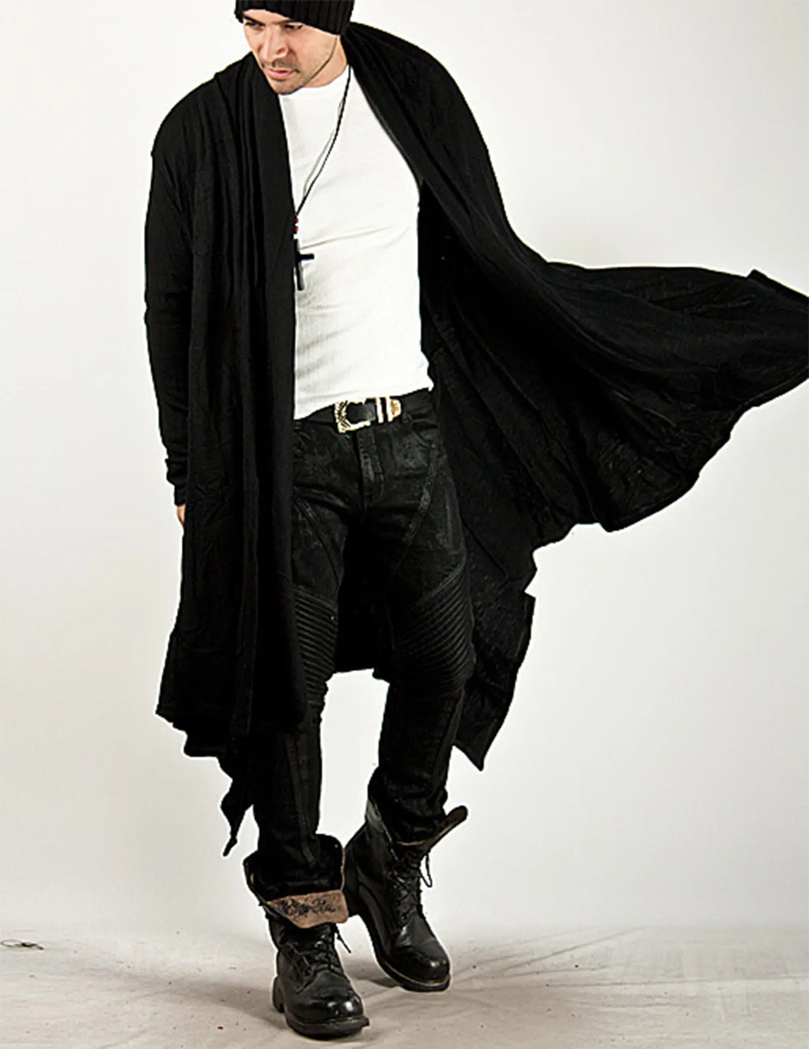 COOFANDY Personalized and Fashionable Long Hooded cardigan with ruffle edge shawl collar, lightweight draped cape jacket with pockets
