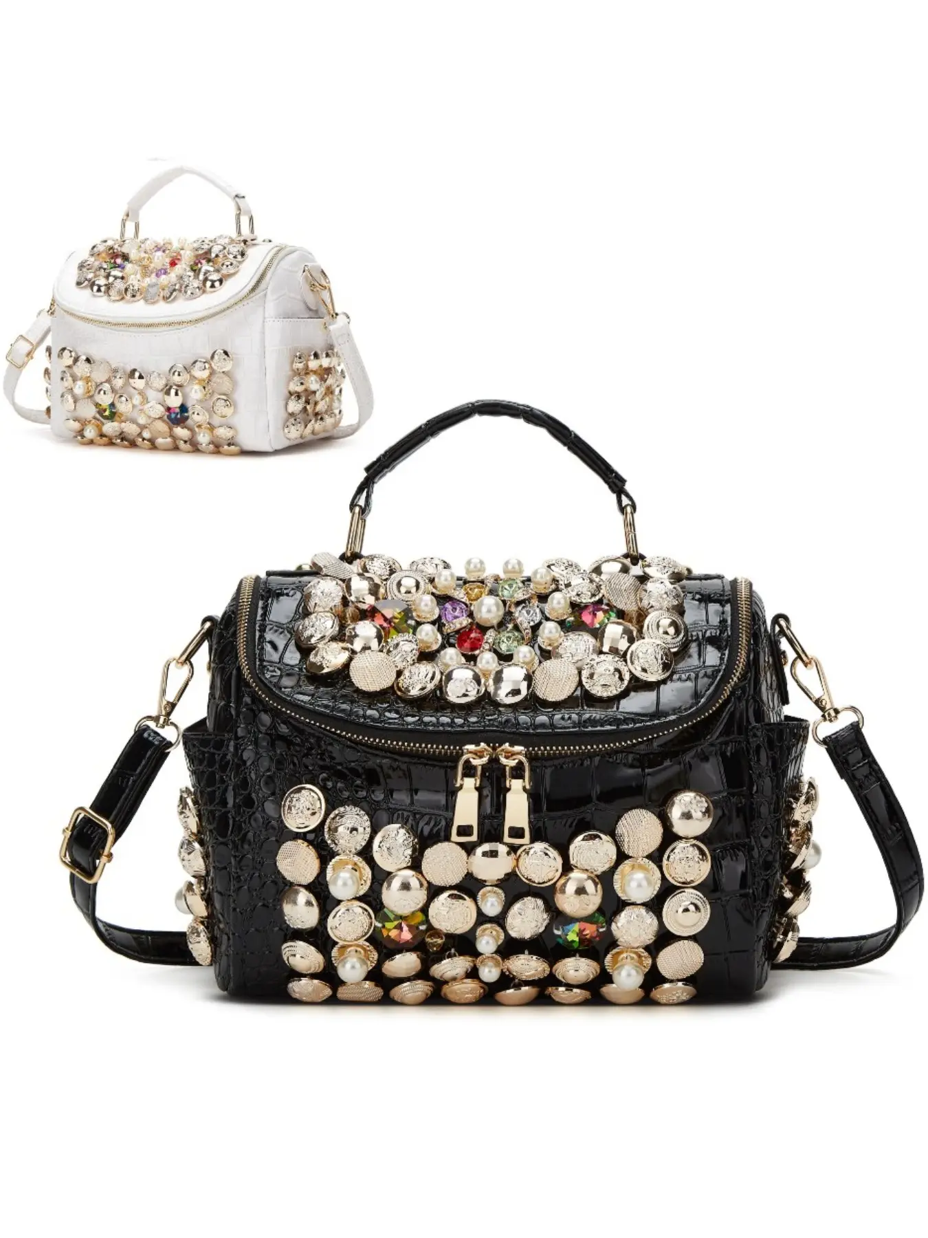 Rhinestone Evening Clutch Bag, Bling Crossbody Bag, Crossbody Clutch Purse, Crossbody Shoulder Handbag, PU Leather with Polyester Lining, Zipper Closure, Removable Strap, Hand Wash/Dry Clean, Solid Color with Edge Paint, Fashion Purses
