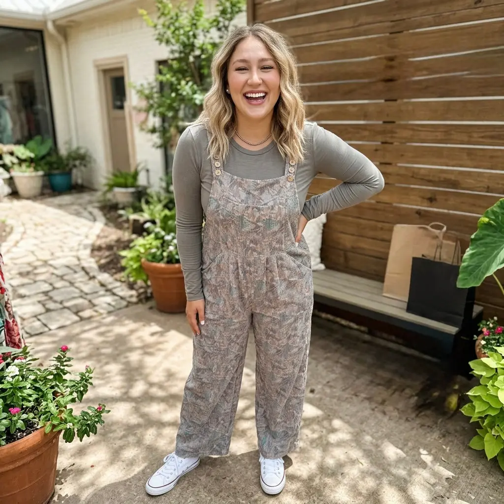 Camouflage Twist Ribbed Sleeveless Full-Length Casual Jumpsuit