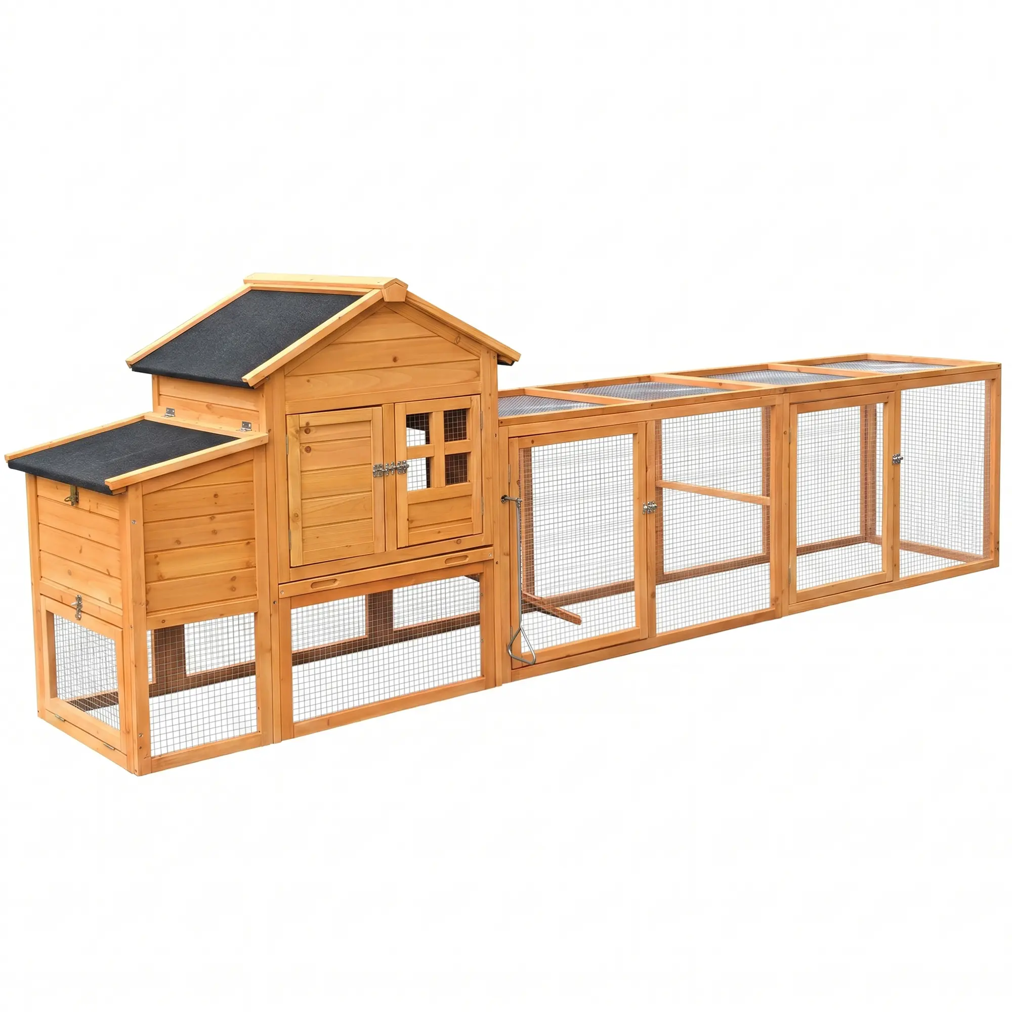 【SummerFinds】122" Large Wooden Chicken Coop for 2-4 Chickens ,Weatherproof Hen House with Run, Nesting Box & Removable Tray, Fir Wood Easy Clean & Secure Lockable Doors,Ideal for Backyard Flocks,Ducks & Rabbits