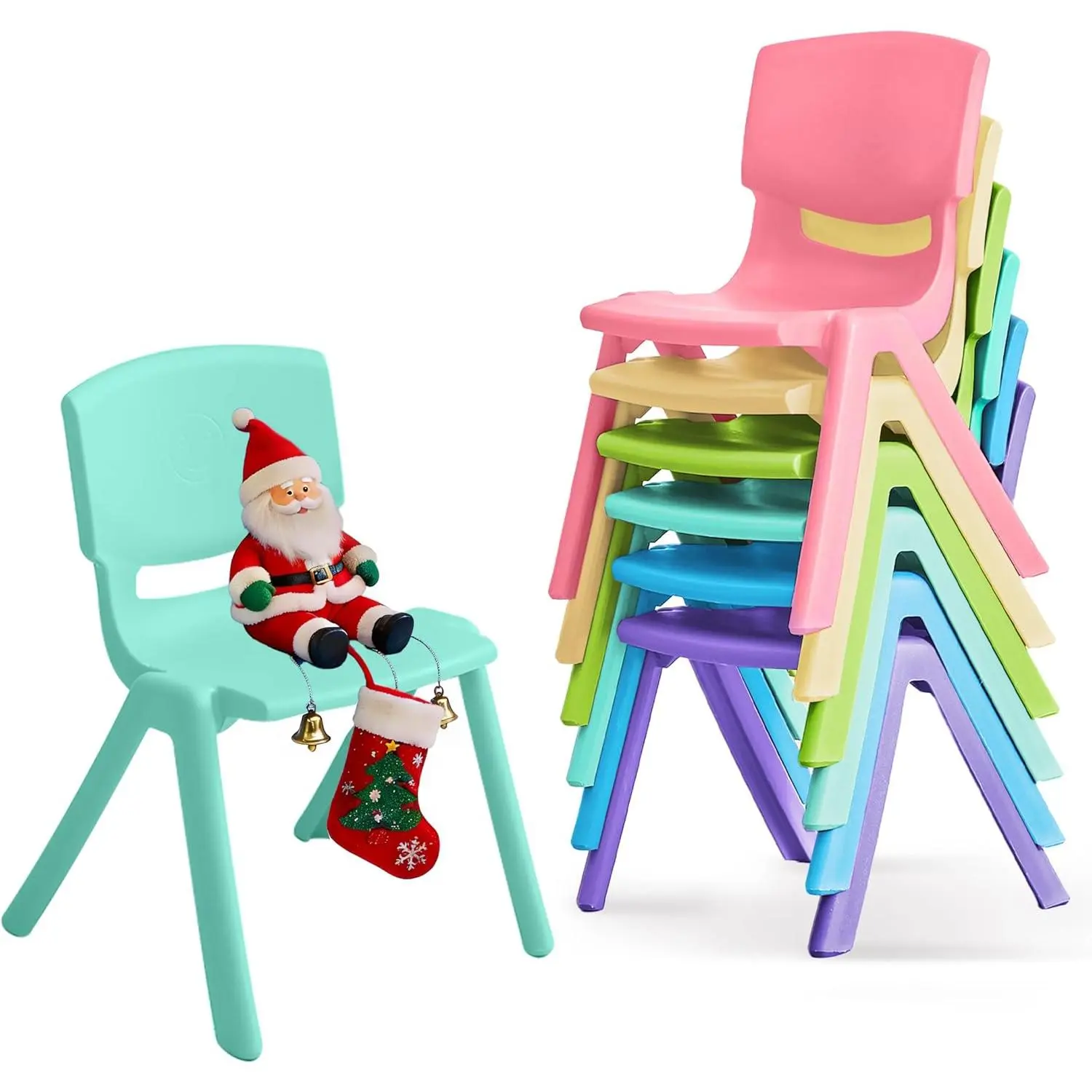 6/12 Pcs Stackable School Chairs, Colorful Kids Plastic Chair for Toddlers with 11'' Seat, Kids Flexible Seating for Classroom Elementary, School, Daycare, Outdoor, Classroom Furniture (Light Colors-6PCS)