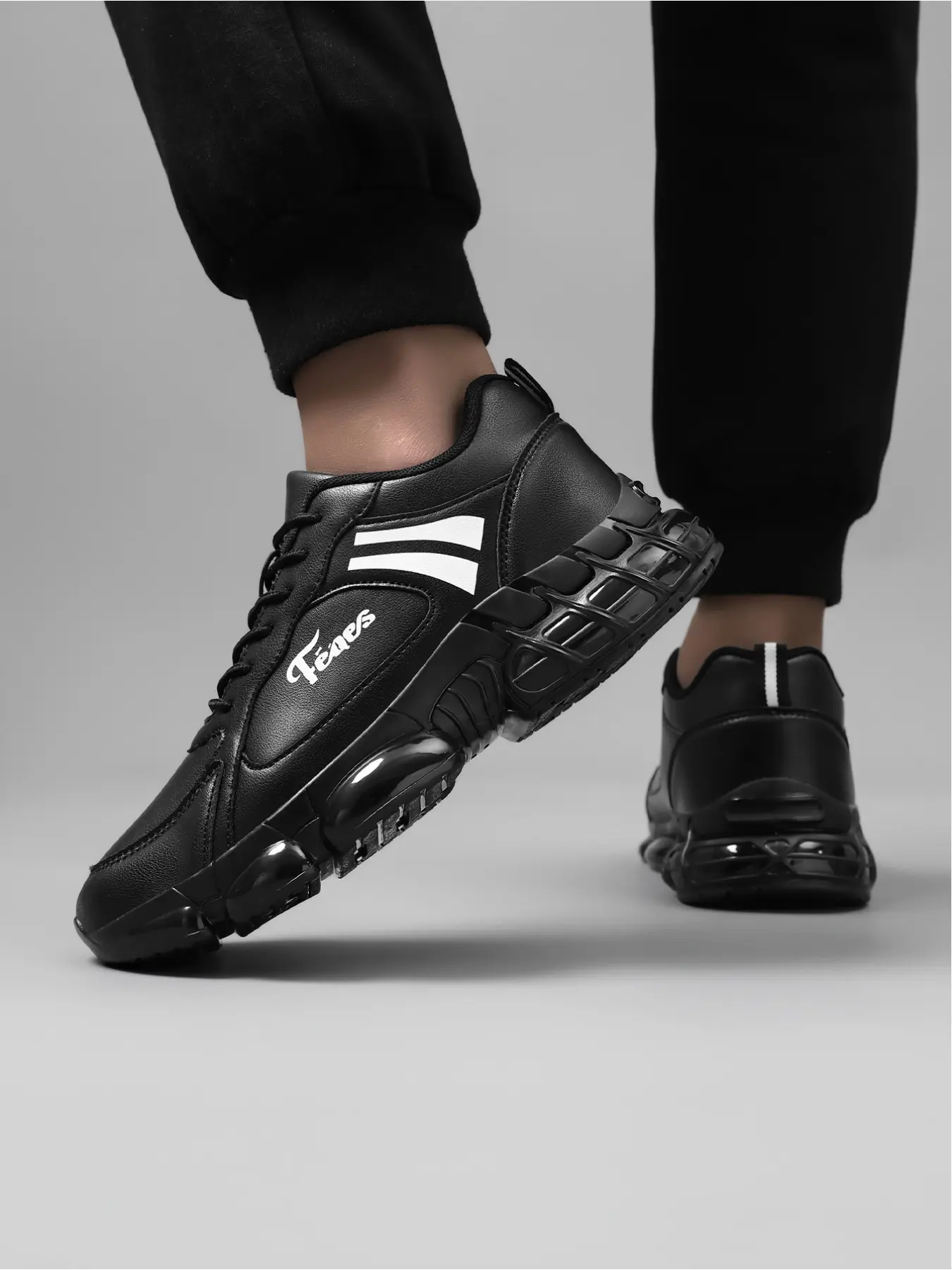 Women's Black Leather Dad Sneakers | Waterproof Chunky Platform Shoes | Non-Slip Cushioning Walking Sneakers