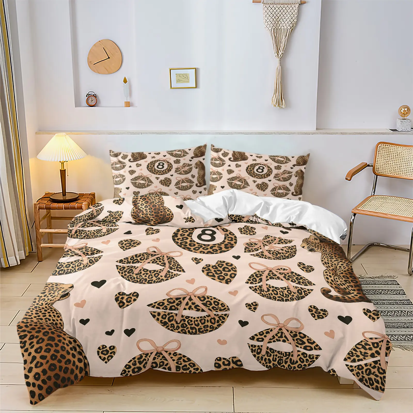 Y2K Leopard Print Duvet Cover Set, Includes 1 or 2 Pillowcases, Soft Breathable Fabric, Modern Bedroom Decor