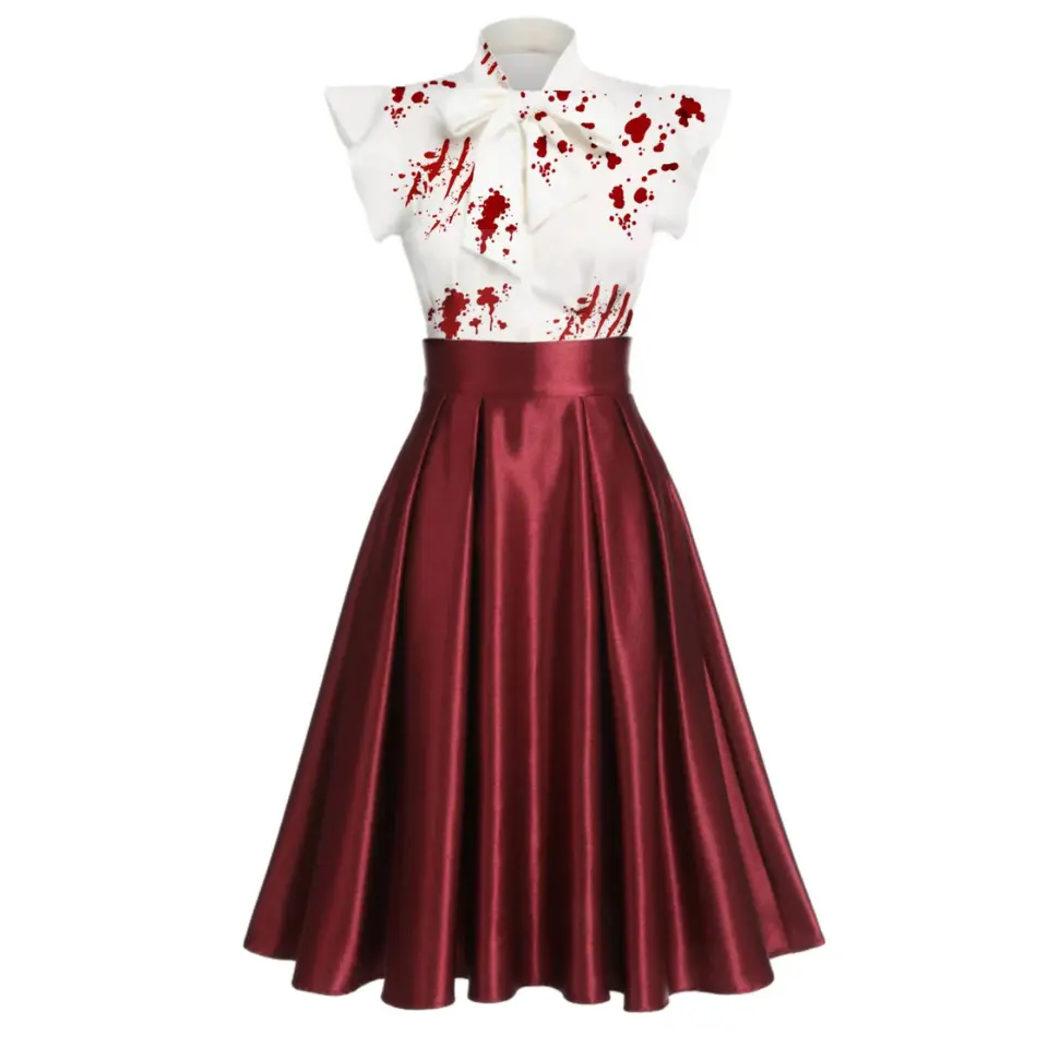 RETRO STAGE Women's Vintage Clothing Dress - 1950s Patchwork Style, Cap Sleeves, Ruffled Bowknot, Chest Buttons Placket, Zipper, Halloween Wear (Note: Runs Small, Fits; Includes Clothes for Casual Occasions), Above Knee, Zippered, Button Front, Collared N