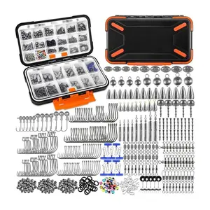 Fishing Tackle Box Kit 264/397 pcs with Hooks Sinkers Weights Swivels Beads Fishing Accessories Set for Bass Trout
