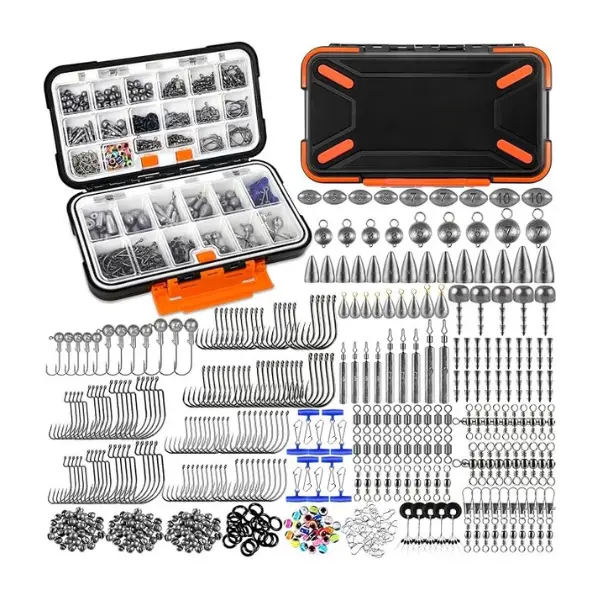 Fishing Tackle Box Kit 264/397 pcs with Hooks Sinkers Weights Swivels Beads Fishing Accessories Set for Bass Trout