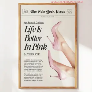 1 piece/set, Pink Life is Better Artistic Poster Art, Artwork, Canvas Print, Vintage Aesthetic Wall Art, Suitable for Living Room, Home Office, Bedroom Decor, Canvas Printed Poster, Frameless, 2D Flat
