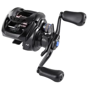 Sougayilang DC series intelligent baitcasting reel features a fifth-generation vibration alarm system, a high gear ratio of 7.2, 4+1 stainless steel ball bearings, a lightweight aluminum spool, and a multi-mode intelligent shift brake.