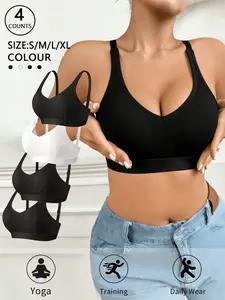 1/2/3/4pcs Women's Wireless Sports Bra Set, Workout Clothes Women, Workout Bra, Training Bra, Yoga Bra, Breathable & Shockproof Design, Fitted Style for All Seasons, Comfortable Sleepwear