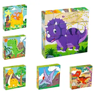 Wooden Cube Puzzle, 1 Set 6 in 1 Dinosaur Pattern Puzzle Blocks, Educational Toy, Montessori Puzzles Gift, Birthday Gift for Boys & Girls