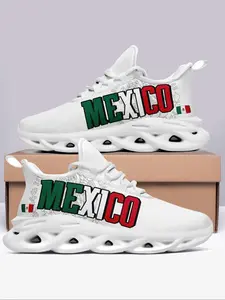 Men's Mexico Print Lace Up Sneakers, Casual Comfortable Soft Sole Sports Running Shoes, Male All-match Round Toe Shoes for Daily Wear, Closed